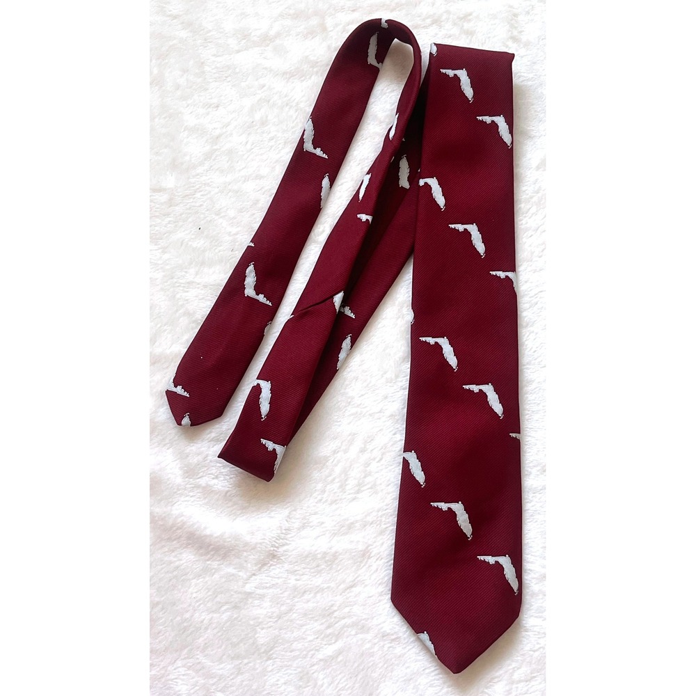 Vintage Ketch men's Tie necktie Florida state all over print Maroon burgundy red